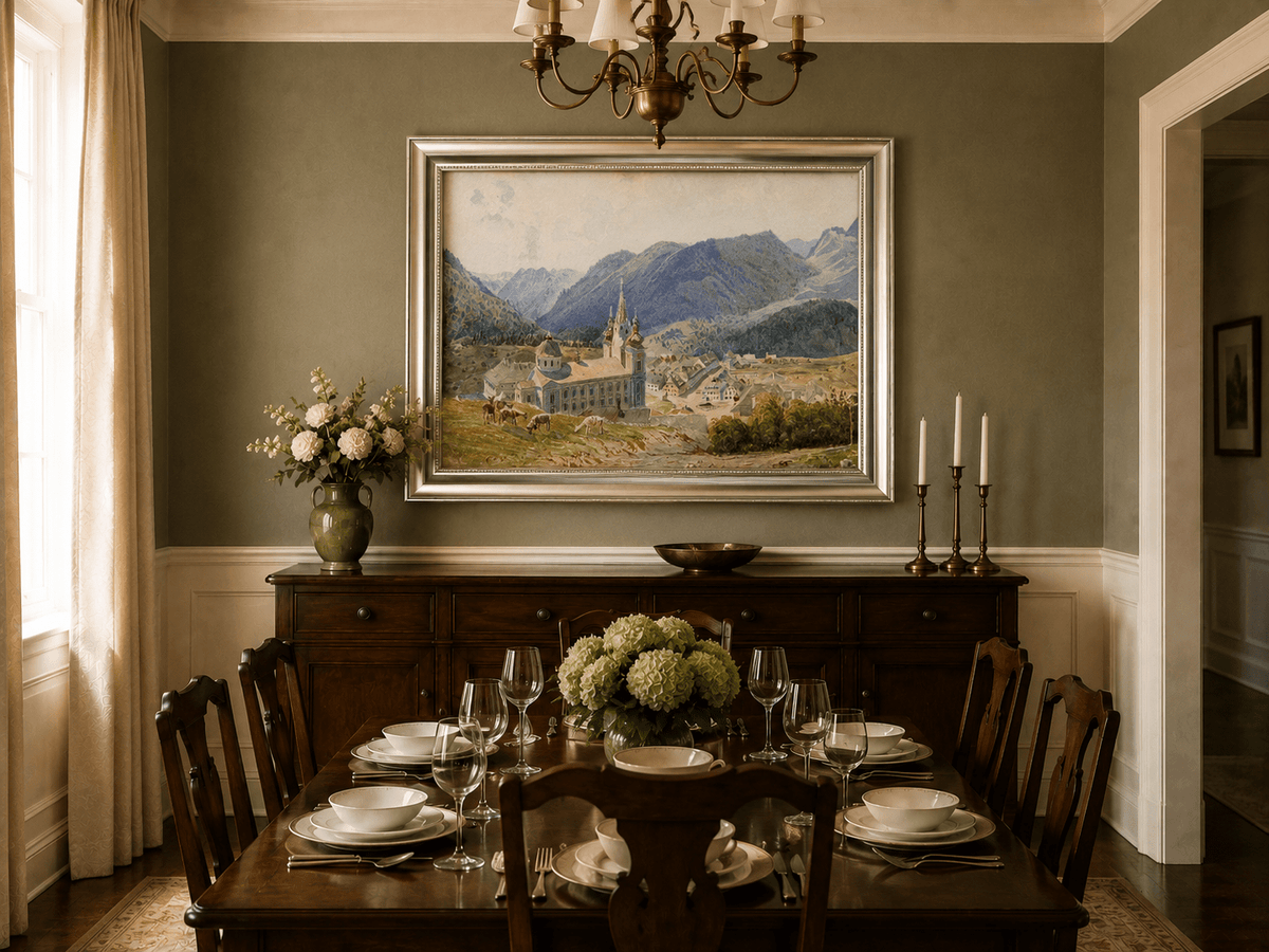 Landscape Oil Painting - Alpine Village and Church View