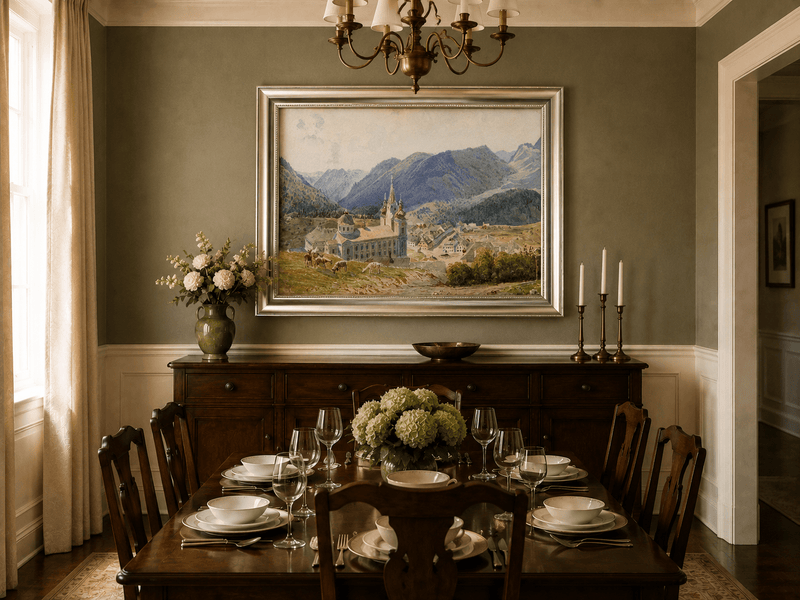 Landscape Oil Painting - Alpine Village and Church View