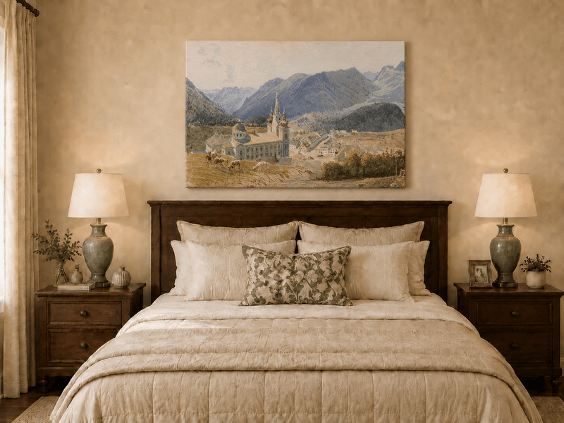 Landscape Oil Painting - Alpine Village and Church View