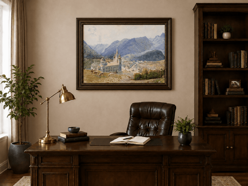 Landscape Oil Painting - Alpine Village and Church View