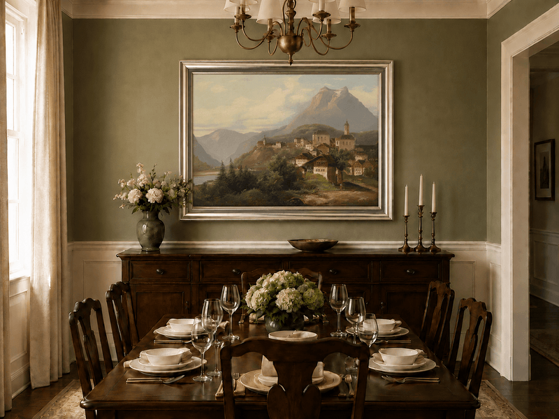 Landscape Oil Painting - Alpine Village by the Lake