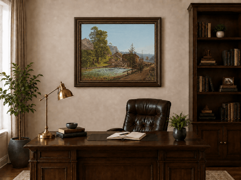 Peinture à l'huile de paysage - Gouffre rocheux spectaculaire avec personnages