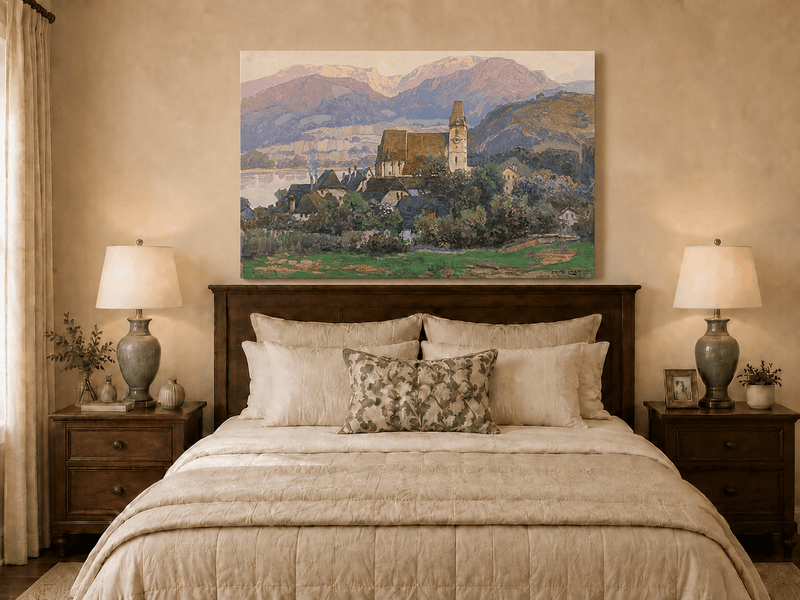 Peinture à l'huile de paysage - Gouffre rocheux spectaculaire avec personnages