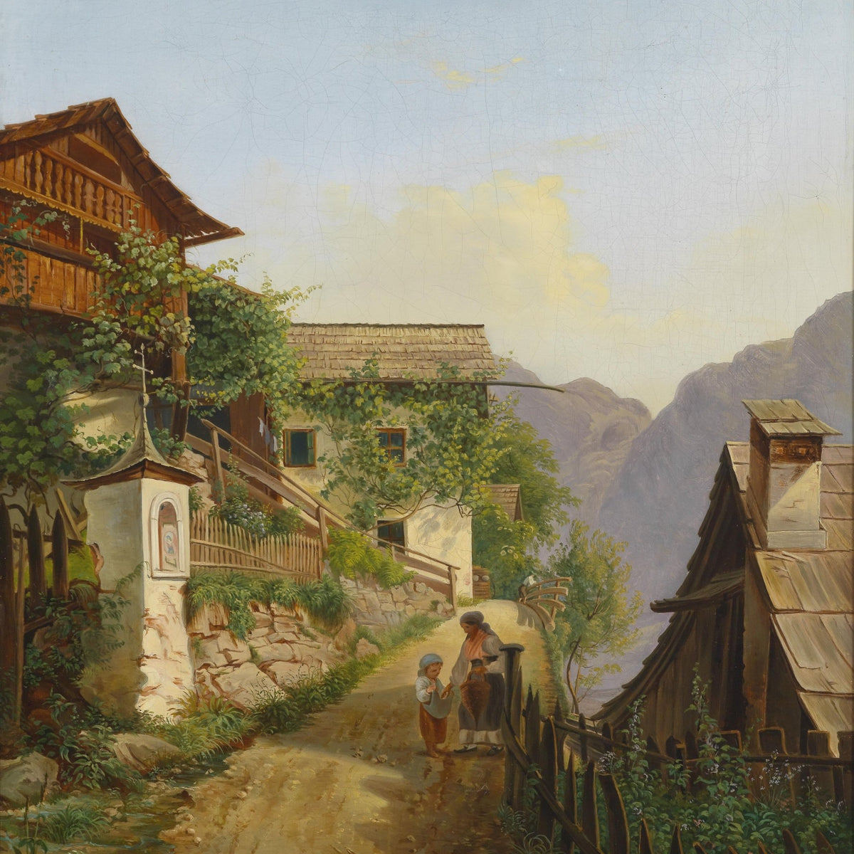 Landscape Oil Painting - Alpine Village: Cottage & Mountain Path - Oil Painting Haven