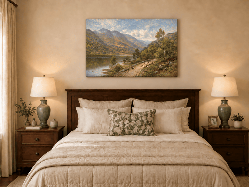 Landscape Oil Painting - Alpine Village in Mountain Valley Scene