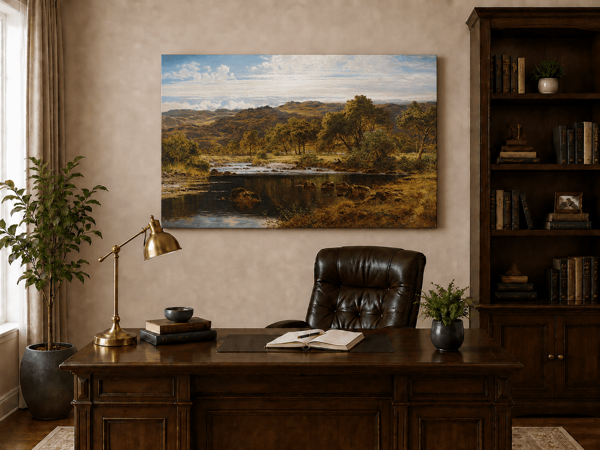 Landscape Oil Painting - Alpine Village Mountain House Scene