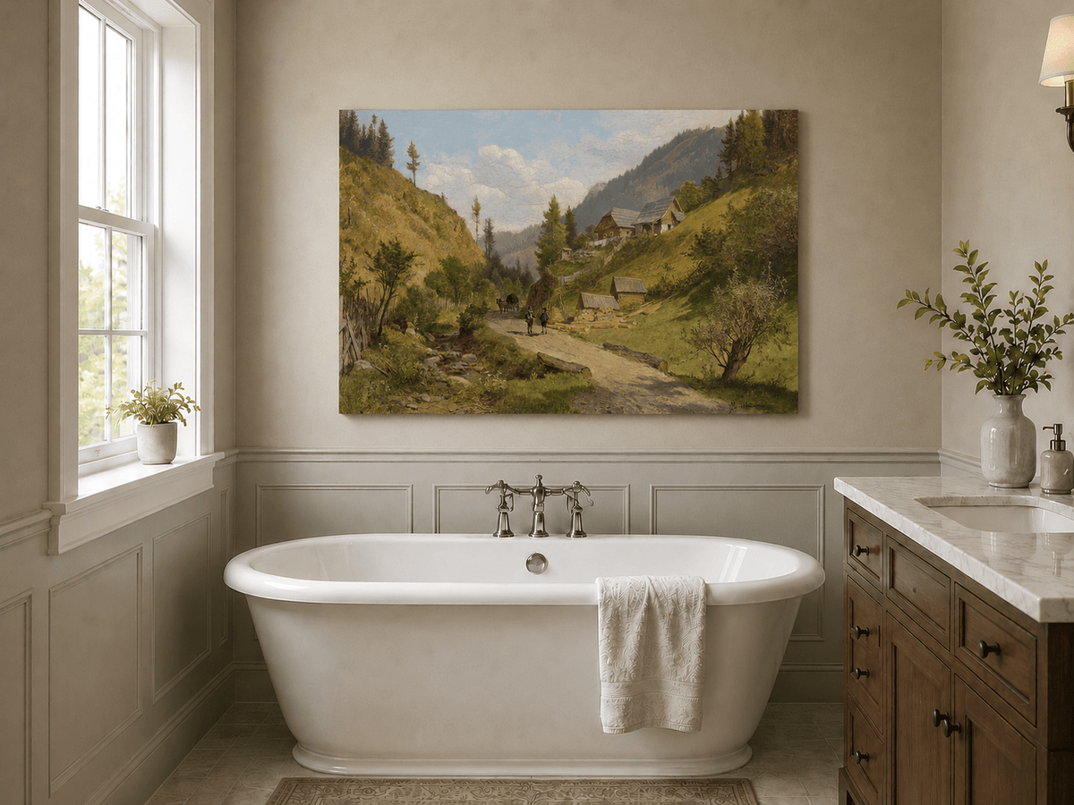 Landscape Oil Painting - Alpine Village Path