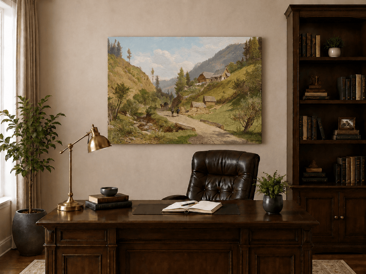Landscape Oil Painting - Alpine Village Path