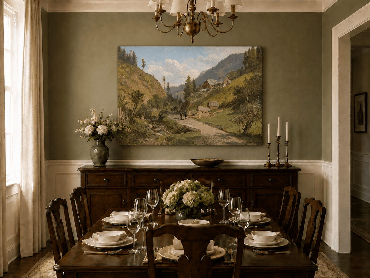 Landscape Oil Painting - Alpine Village Path