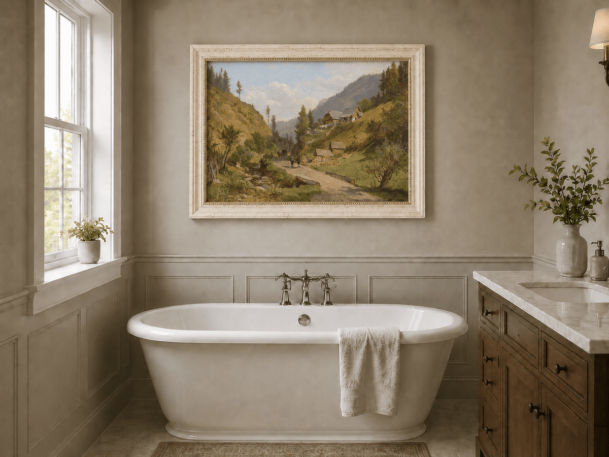 Landscape Oil Painting - Alpine Village Path