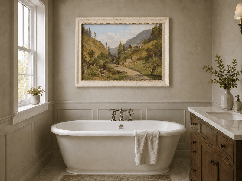 Landscape Oil Painting - Alpine Village Path