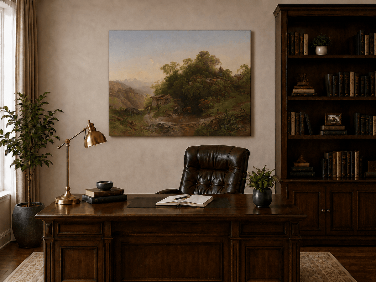 Landscape Oil Painting - Alpine Village Stream