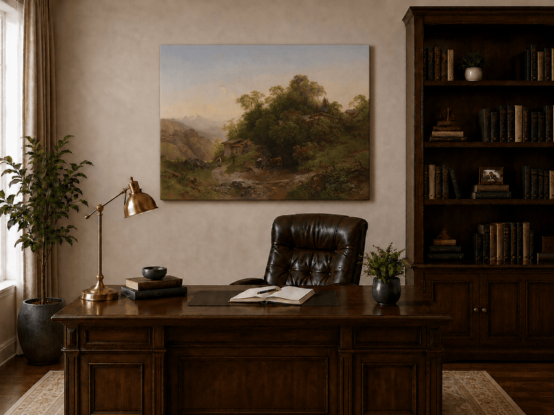 Landscape Oil Painting - Alpine Village Stream