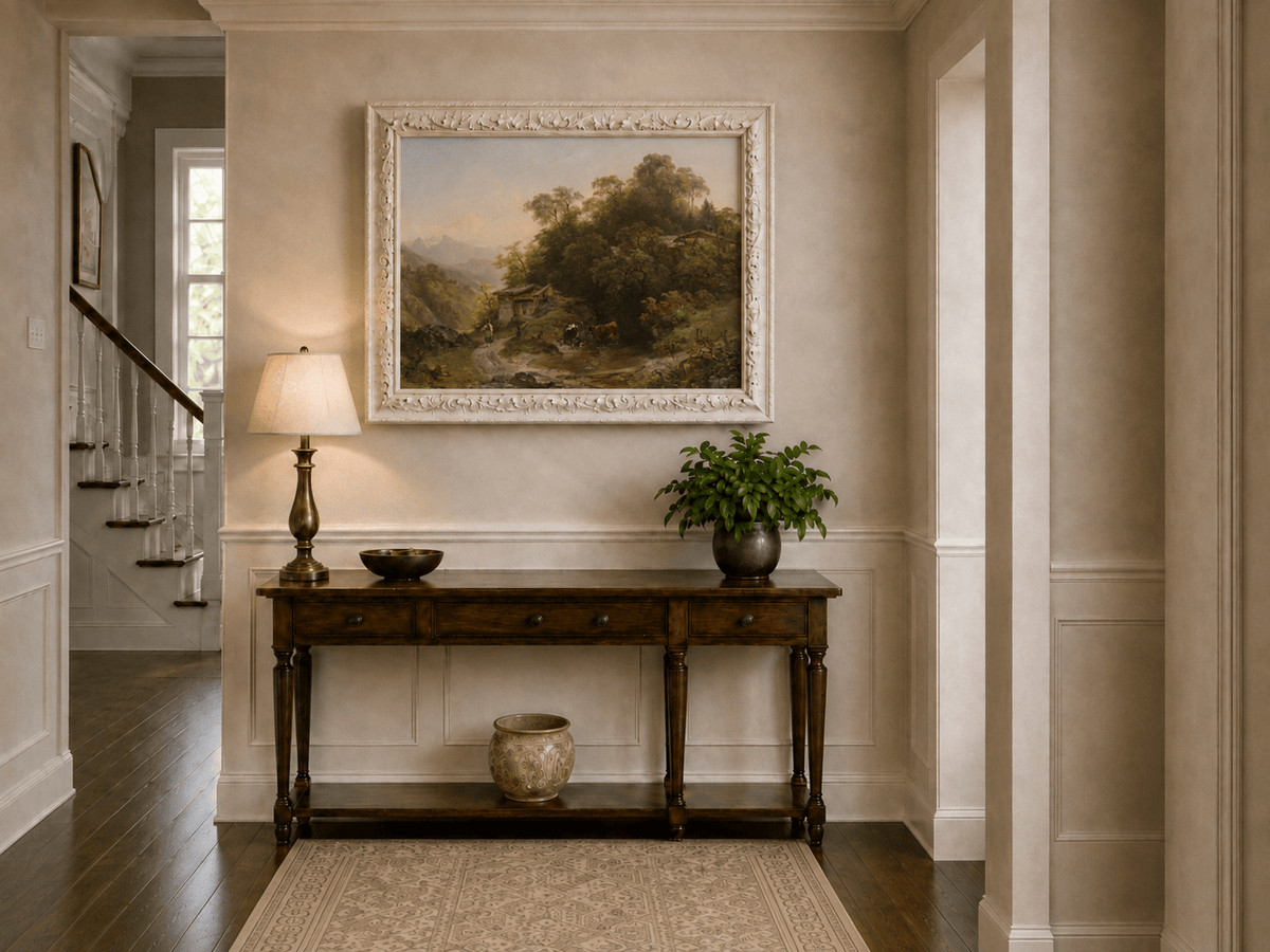 Landscape Oil Painting - Alpine Village Stream