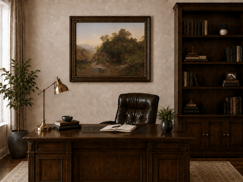 Landscape Oil Painting - Alpine Village Stream