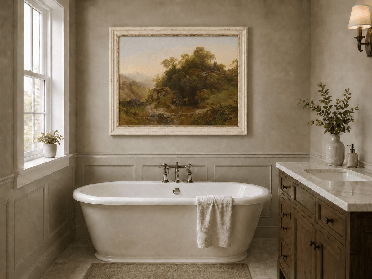 Landscape Oil Painting - Alpine Village Stream