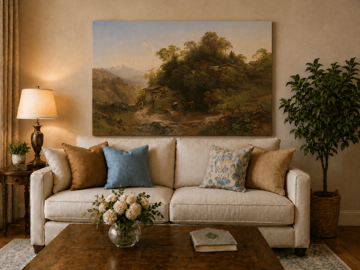 Landscape Oil Painting - Alpine Village Stream