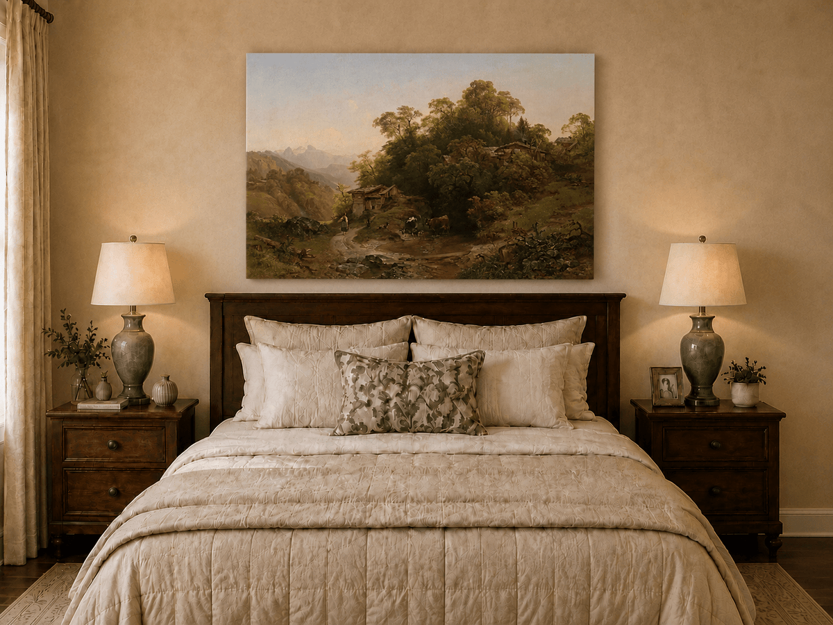 Landscape Oil Painting - Alpine Village Stream