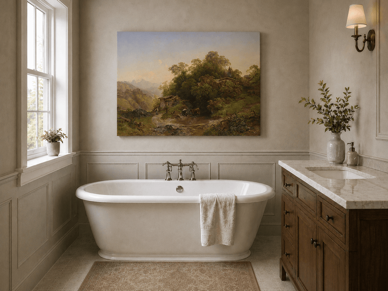 Landscape Oil Painting - Alpine Village Stream
