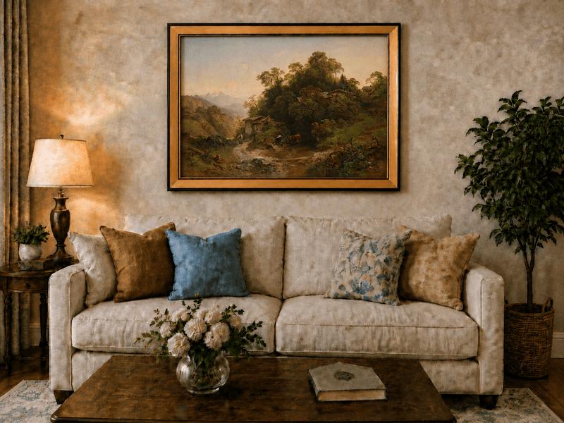Landscape Oil Painting - Alpine Village Stream