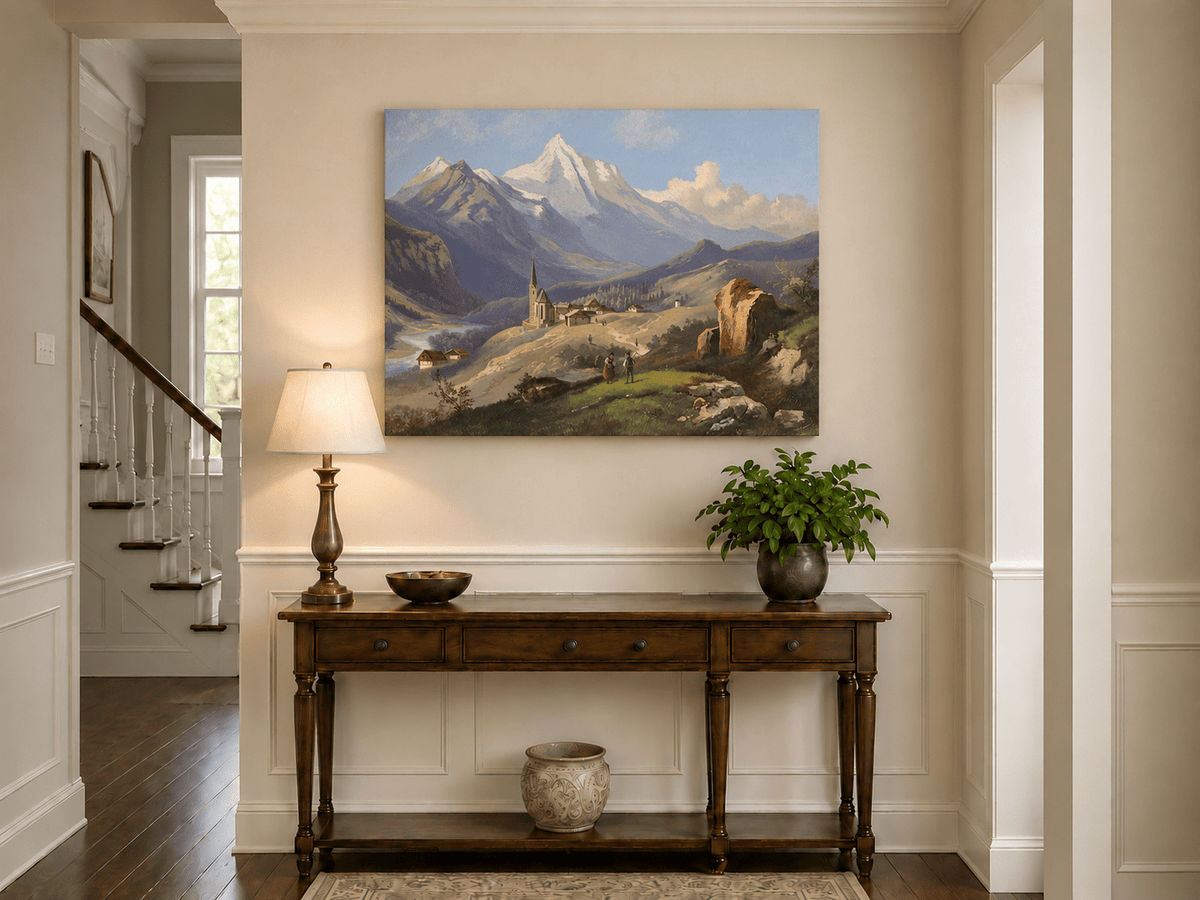 Landscape Oil Painting - Alpine Village with Church
