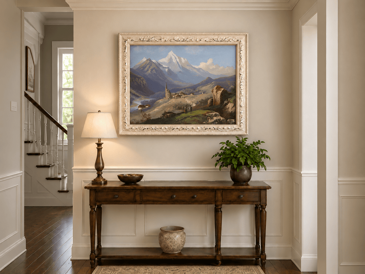Landscape Oil Painting - Alpine Village with Church