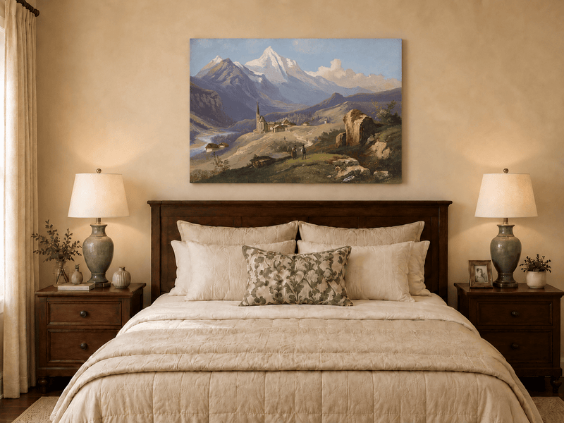 Landscape Oil Painting - Alpine Village with Church