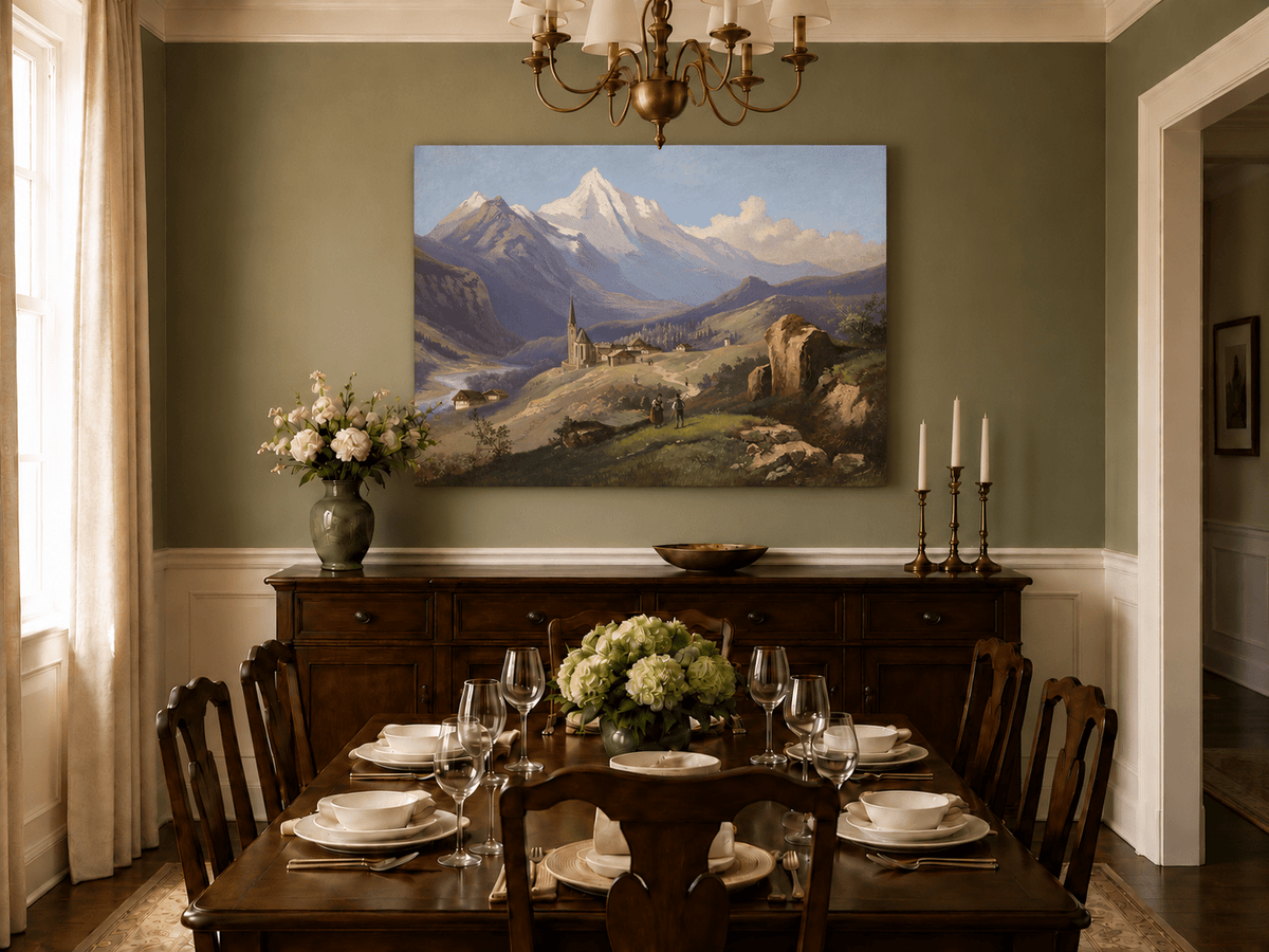 Landscape Oil Painting - Alpine Village with Church