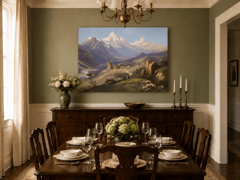 Landscape Oil Painting - Alpine Village with Church