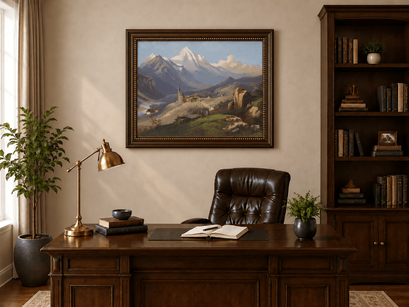 Landscape Oil Painting - Alpine Village with Church