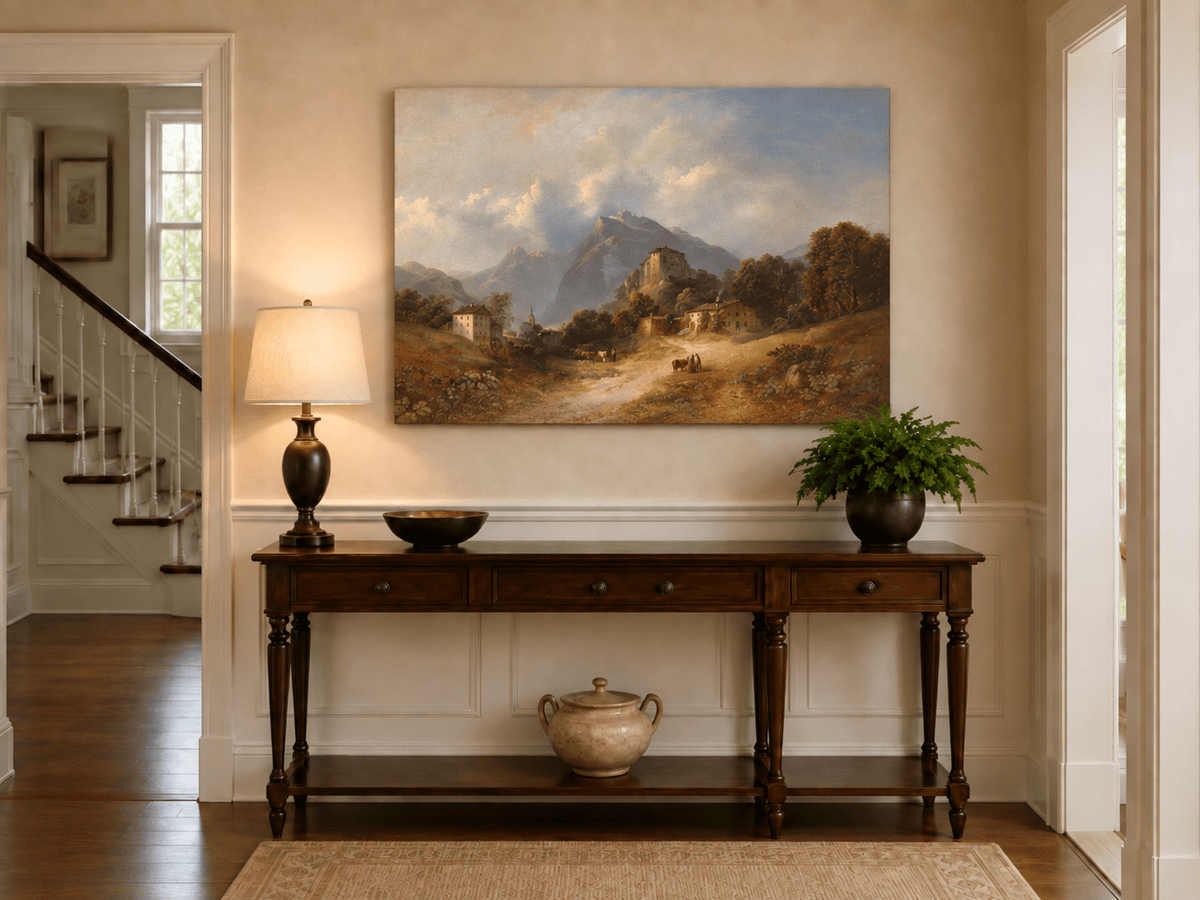 Landscape Oil Painting - Alpine Village with Mountain Path