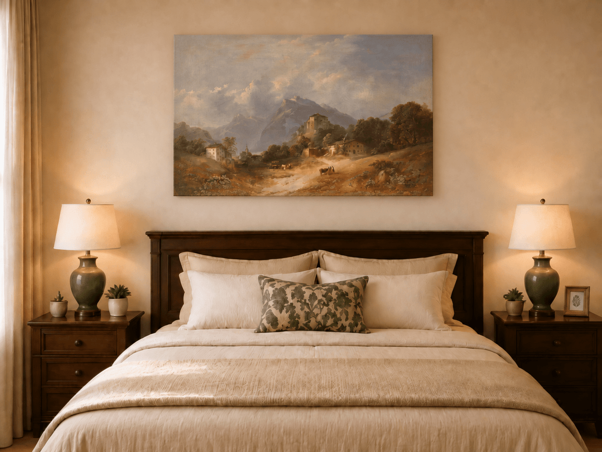 Landscape Oil Painting - Alpine Village with Mountain Path