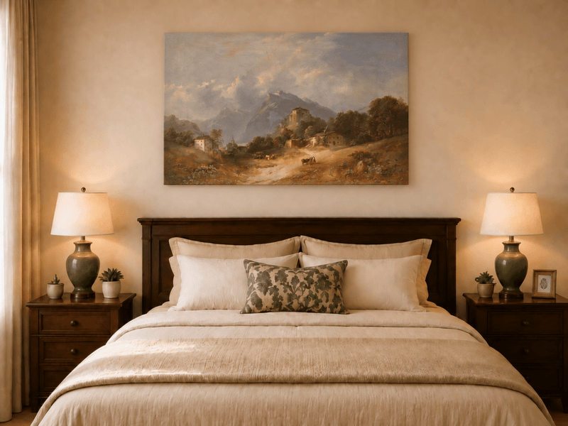 Landscape Oil Painting - Alpine Village with Mountain Path