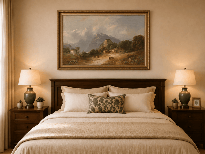Landscape Oil Painting - Alpine Village with Mountain Path