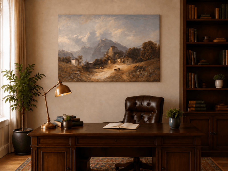 Landscape Oil Painting - Alpine Village with Mountain Path