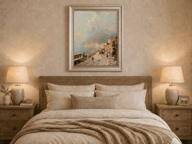 Landscape Oil Painting - Amalfi Coast Road with Donkeys and Bay