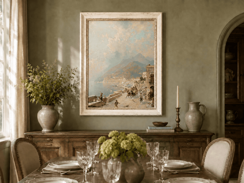 Landscape Oil Painting - Amalfi Coast Road with Donkeys and Bay