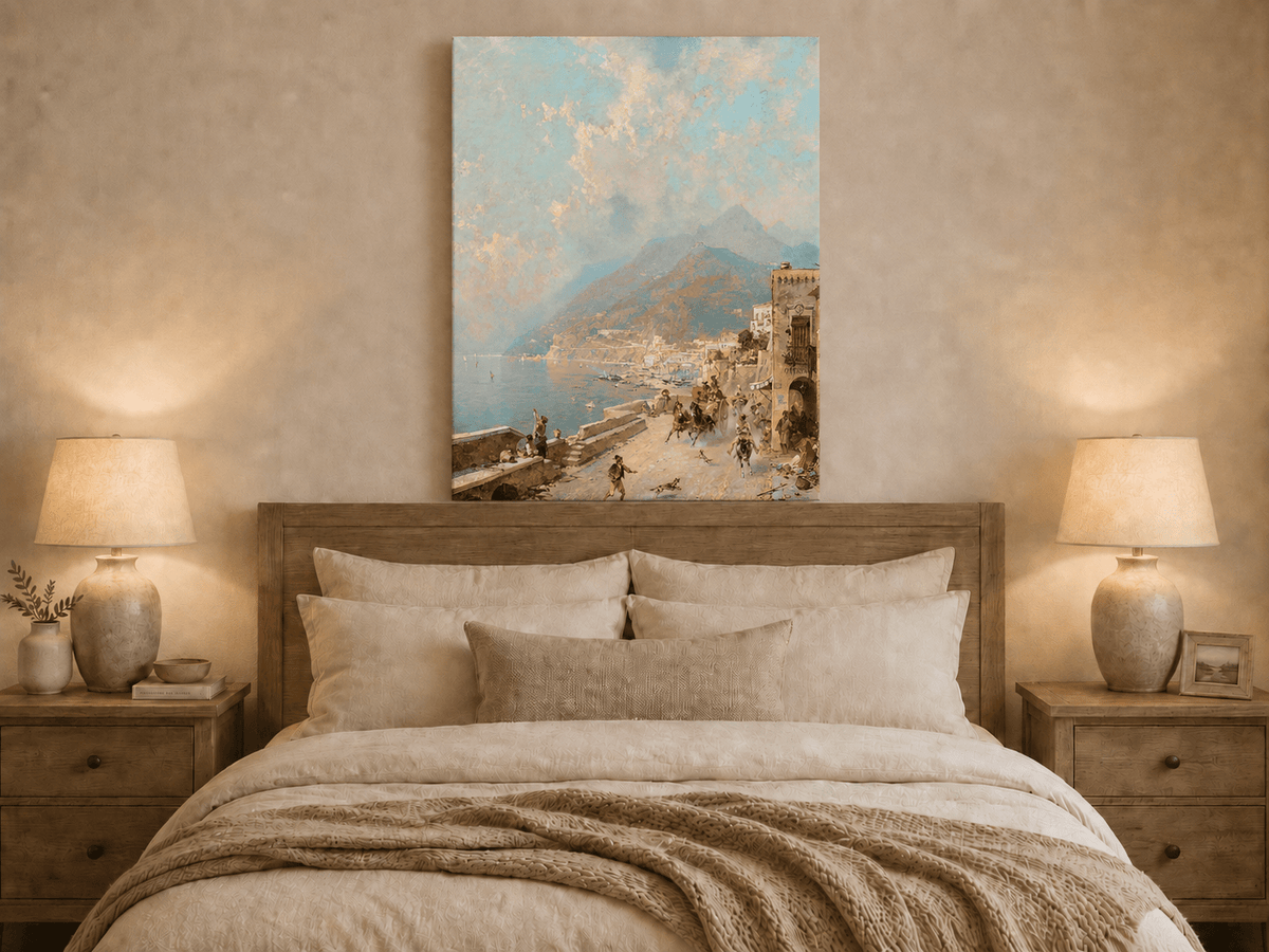 Landscape Oil Painting - Amalfi Coast Road with Donkeys and Bay