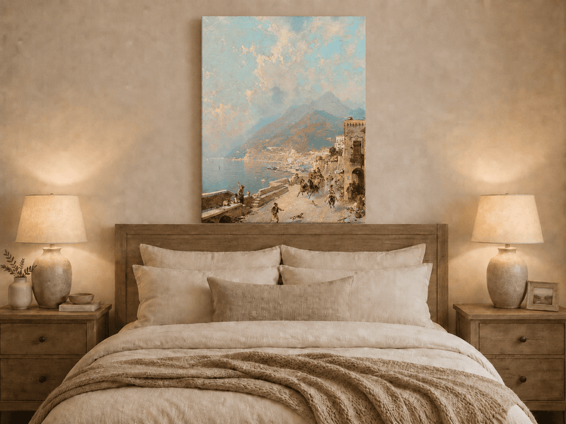Landscape Oil Painting - Amalfi Coast Road with Donkeys and Bay