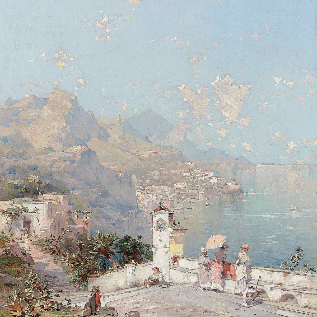 Landscape Oil Painting - Amalfi Coast Terrace with Cliff Sea View - Oil Painting Haven