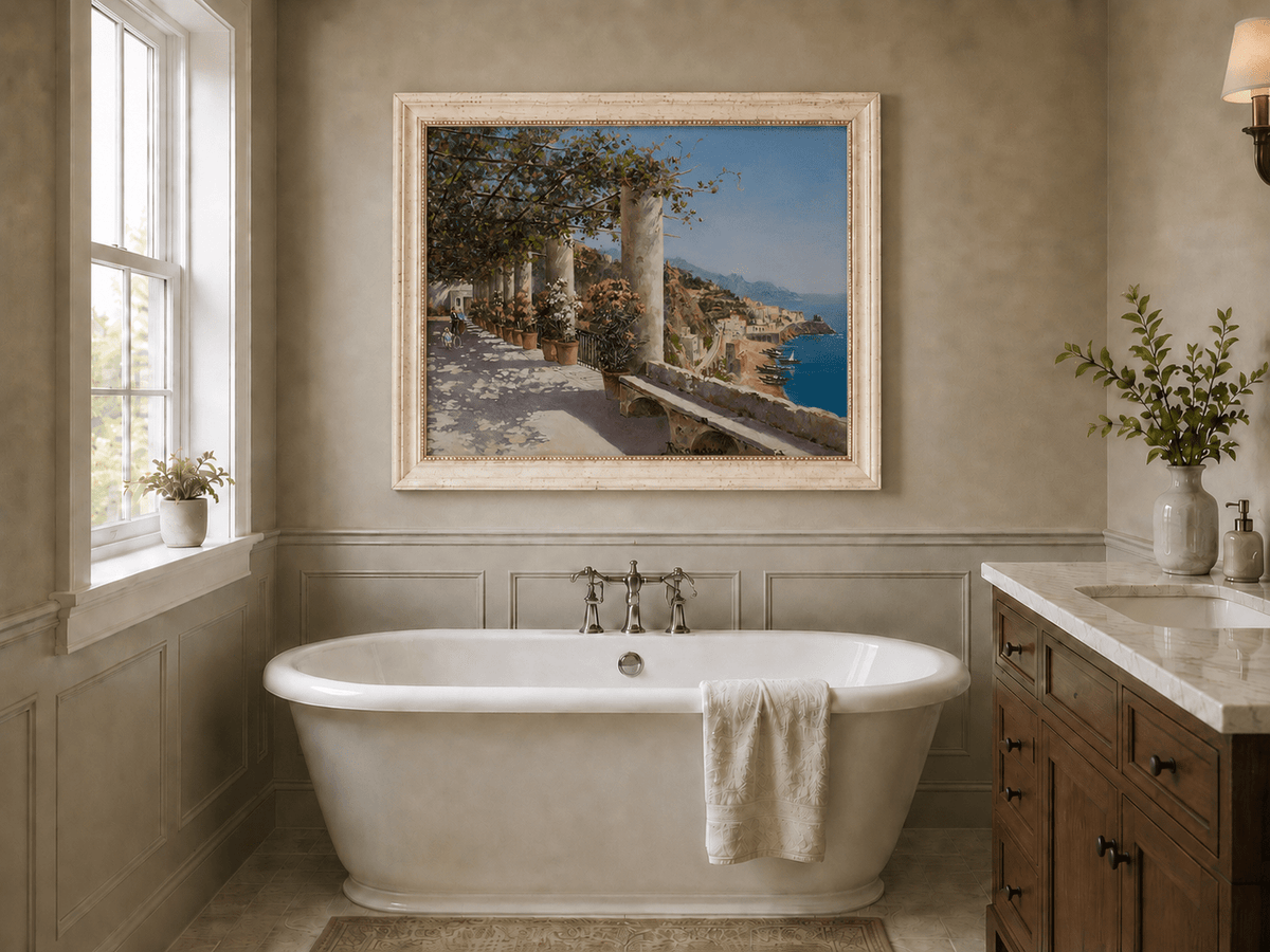 Landscape Oil Painting - Amalfi Coastal Terrace and Sea View