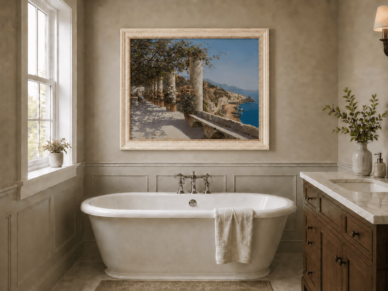 Landscape Oil Painting - Amalfi Coastal Terrace and Sea View