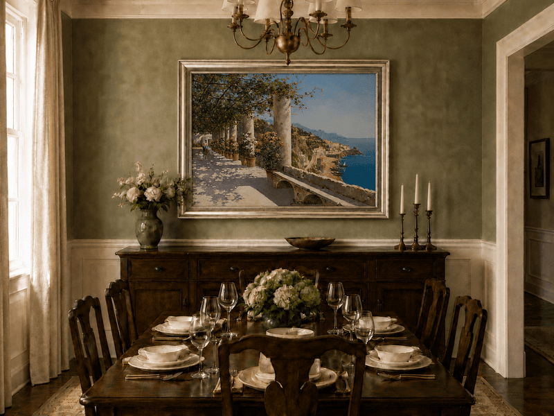 Landscape Oil Painting - Amalfi Coastal Terrace and Sea View