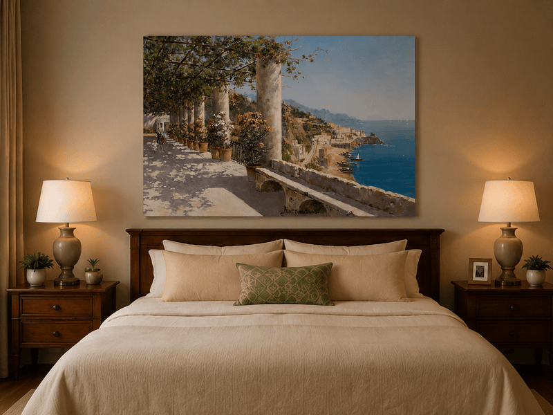 Landscape Oil Painting - Amalfi Coastal Terrace and Sea View