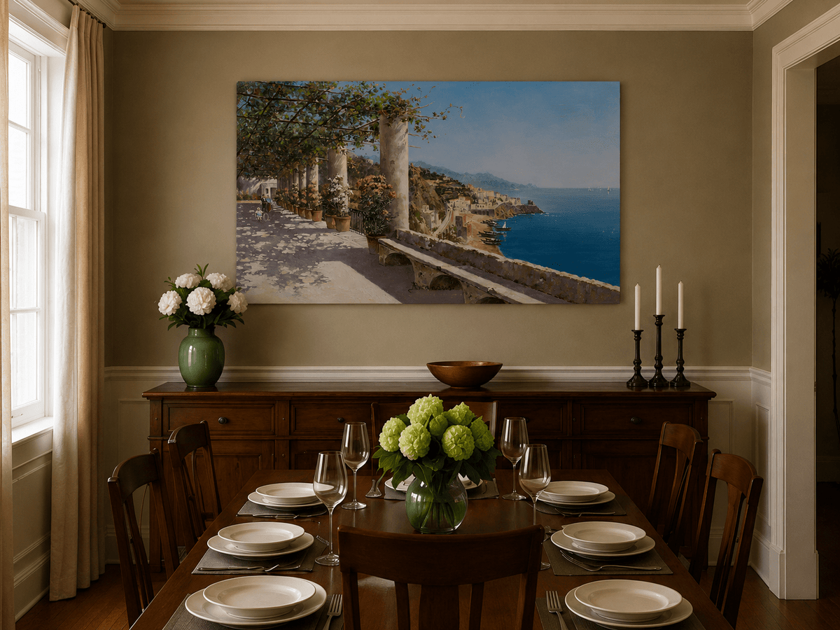 Landscape Oil Painting - Amalfi Coastal Terrace and Sea View