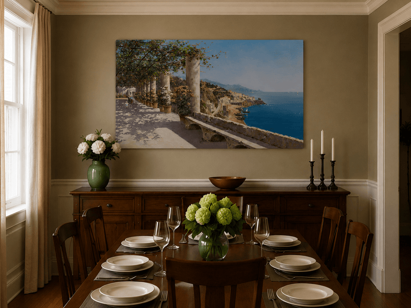 Landscape Oil Painting - Amalfi Coastal Terrace and Sea View