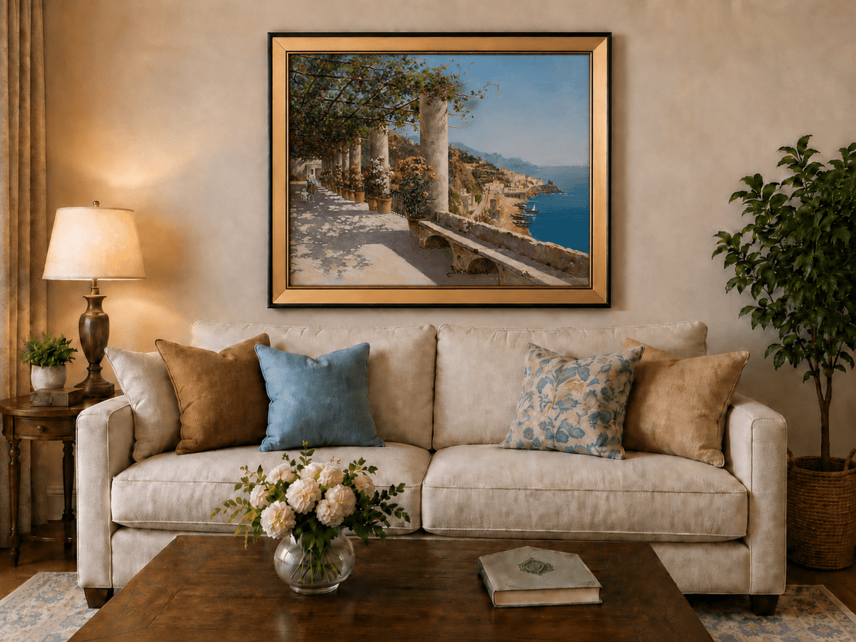 Landscape Oil Painting - Amalfi Coastal Terrace and Sea View