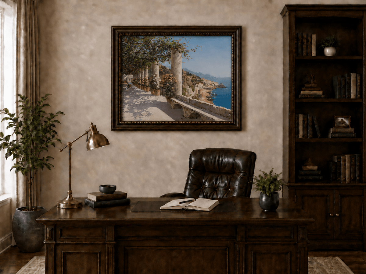 Landscape Oil Painting - Amalfi Coastal Terrace and Sea View