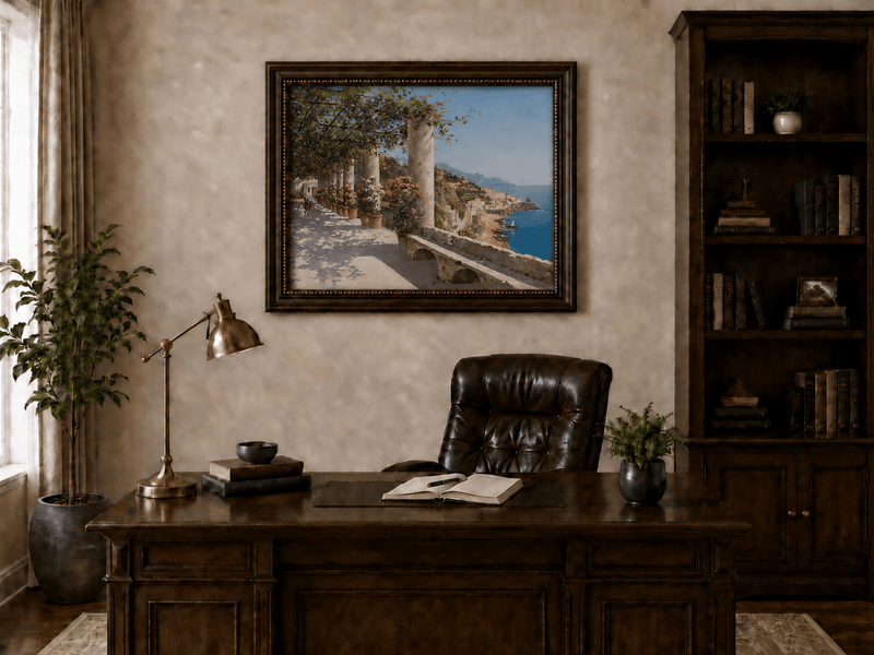 Landscape Oil Painting - Amalfi Coastal Terrace and Sea View