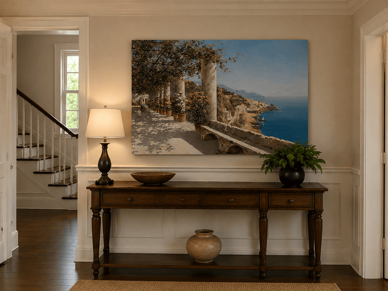 Landscape Oil Painting - Amalfi Coastal Terrace and Sea View